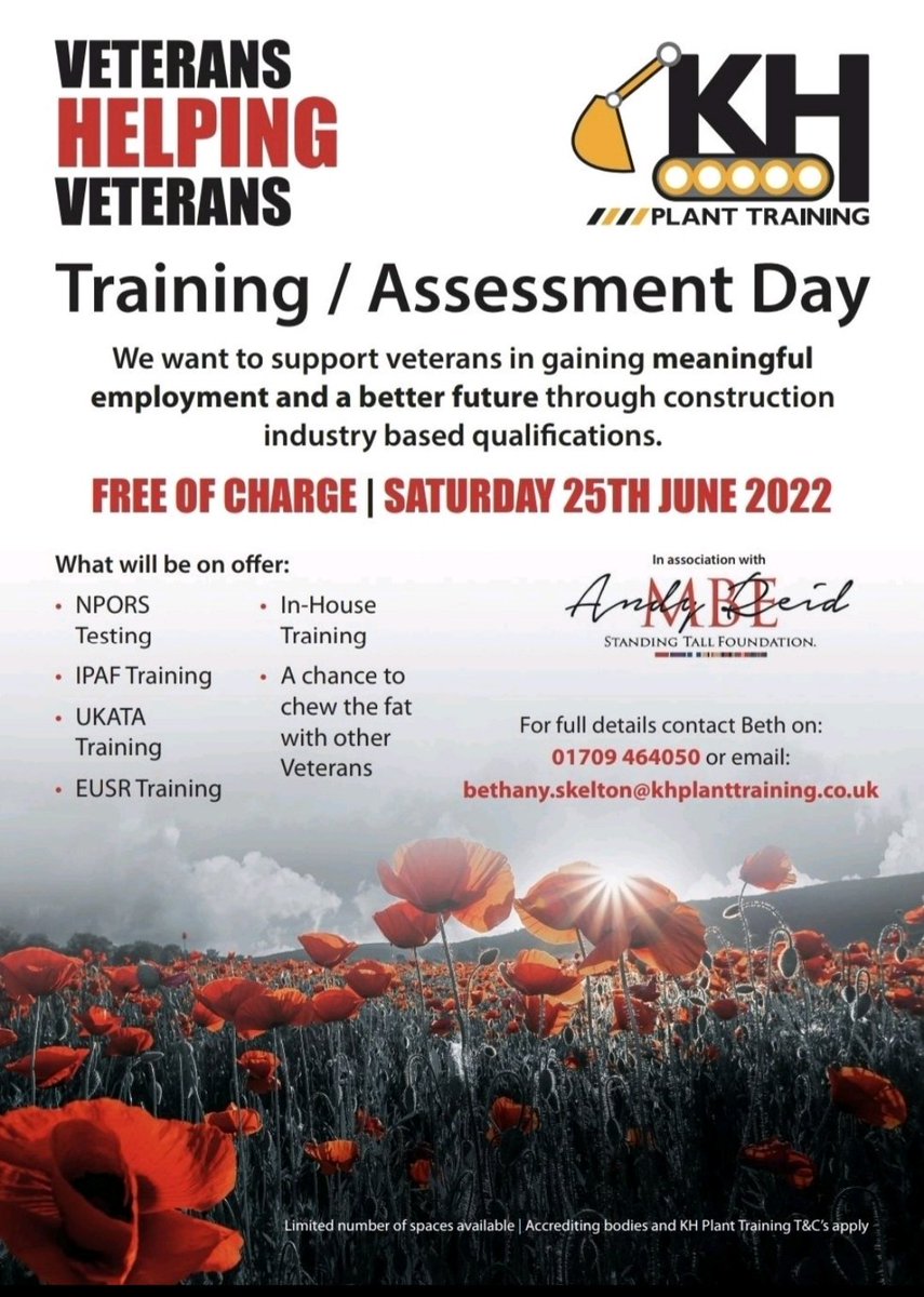 🎖UPCOMING VETERANS DAY🎖

Help us to raise awareness for this day 

AIM - To upskill our veterans and help them gain meaningful employment.

There are a number of employers who will be working with us and offering interviews &amp; possible positions to attendees on the day 🙌