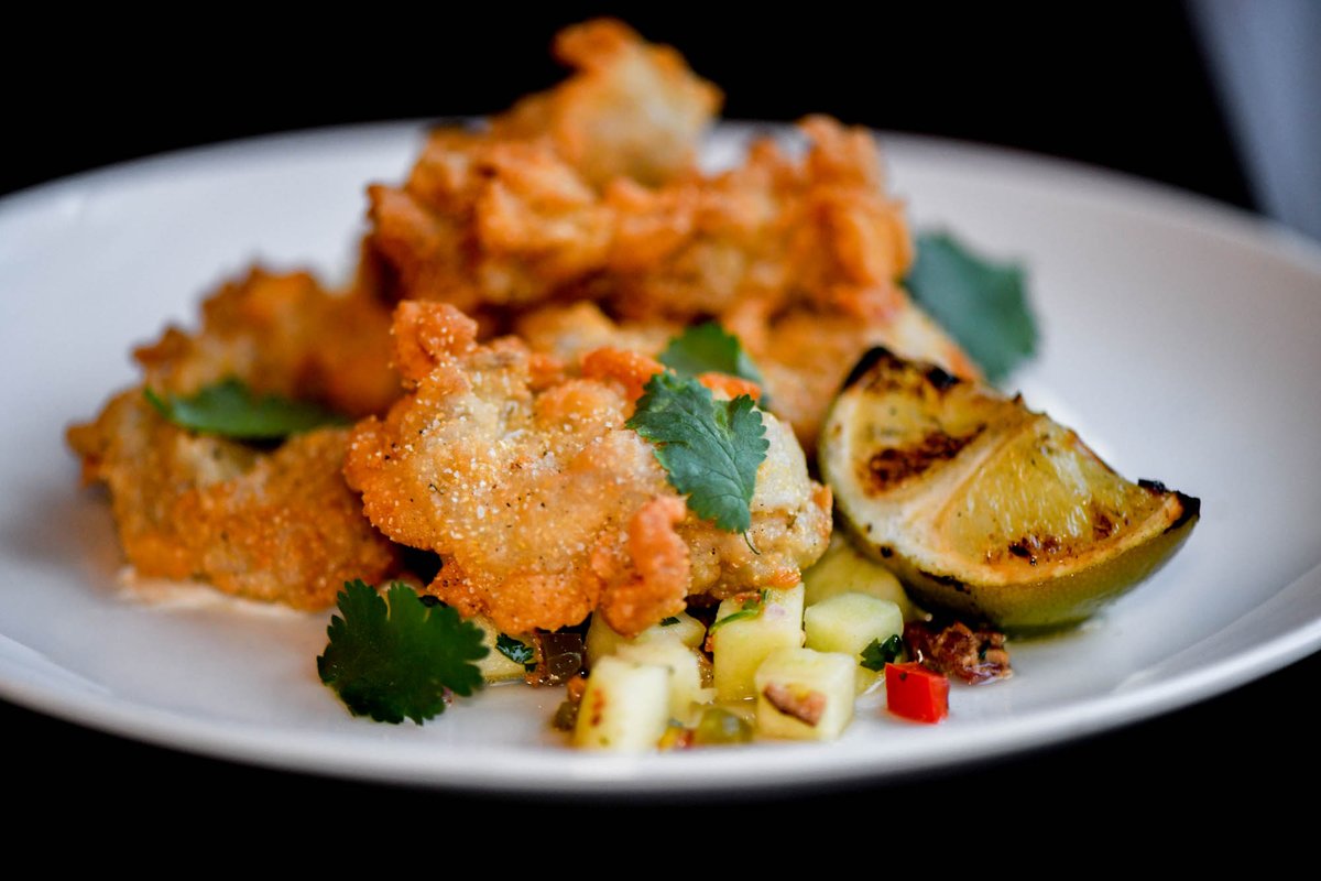 A fave on the EVOO menu! Try the Cornmeal Fried Oysters with apple-bacon salsa and goat cheese fondue!