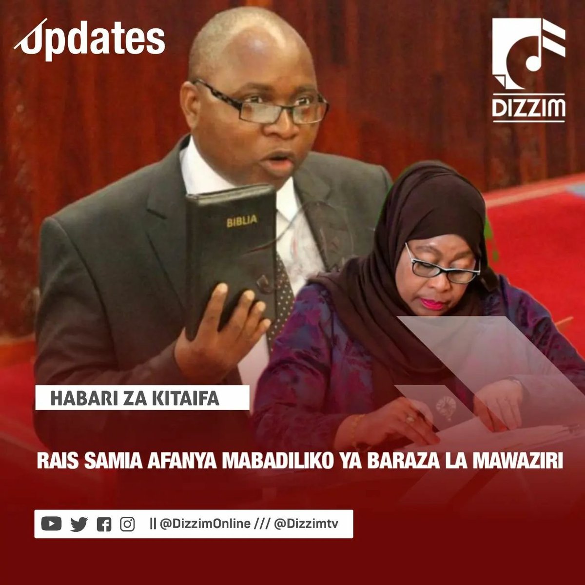 DizzimOnline's tweet photo. Rais waJamhuri ya Muungano wa Tanzania, Mhe. Samia Suluhu Hassan leo Machi 31 2022 amefanya mabadiliko madogo ya Baraza la Mawaziri ambapo amemhamisha Damas Daniel Ndumbaro (aliyekuwa Waziri wa Maliasili na Utalii) Kuwa Waziri wa Wizara ya Katiba na Sheria.

#DizzimUpdates https://t.co/8h3yesNBCO