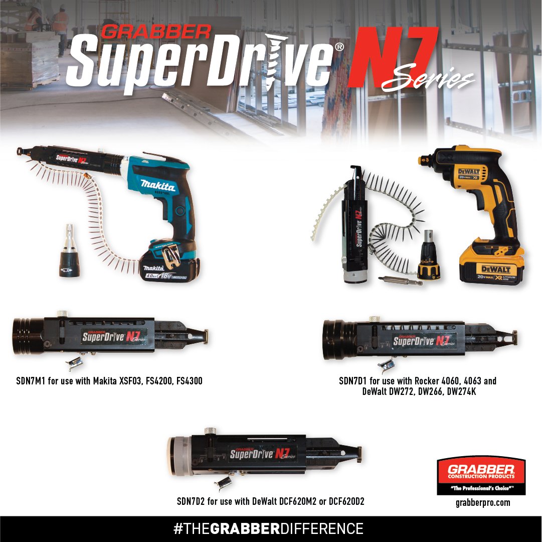 GrabberPro's tweet photo. The Grabber #SuperDrive N7 easily snaps onto your DeWalt or Makita driver and gets you into tighter spaces than any other automated drill system - plus a lot of other features that help you get the job done fast and right. https://t.co/4SOOyHmKBM
Discover #TheGrabberDifference https://t.co/Ob7u6Tq8gk