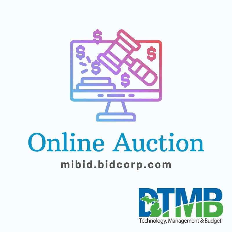 MichiganDTMB's tweet photo. #MiBid Alert: The Michigan Department of Technology, Management & Budget's online auction site has over 40 items currently available for bid. Don't miss out! https://t.co/vEQvHWjGre https://t.co/S0ubmpqe1m