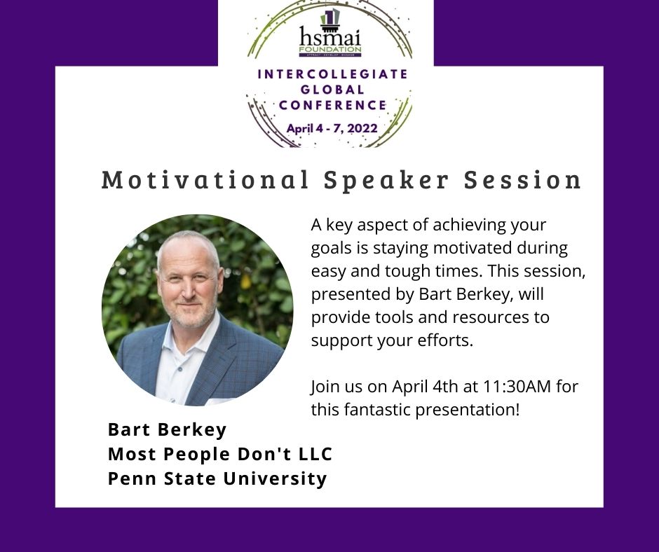 Our 2022 Intercollegiate Global Conference is coming up next week! We are especially looking forward to our Motivational Speaker, Bart Berkey, presenting on Monday, April 4th at 11:30AM. 

Register here: ivvy.com/event/HSMAI22/