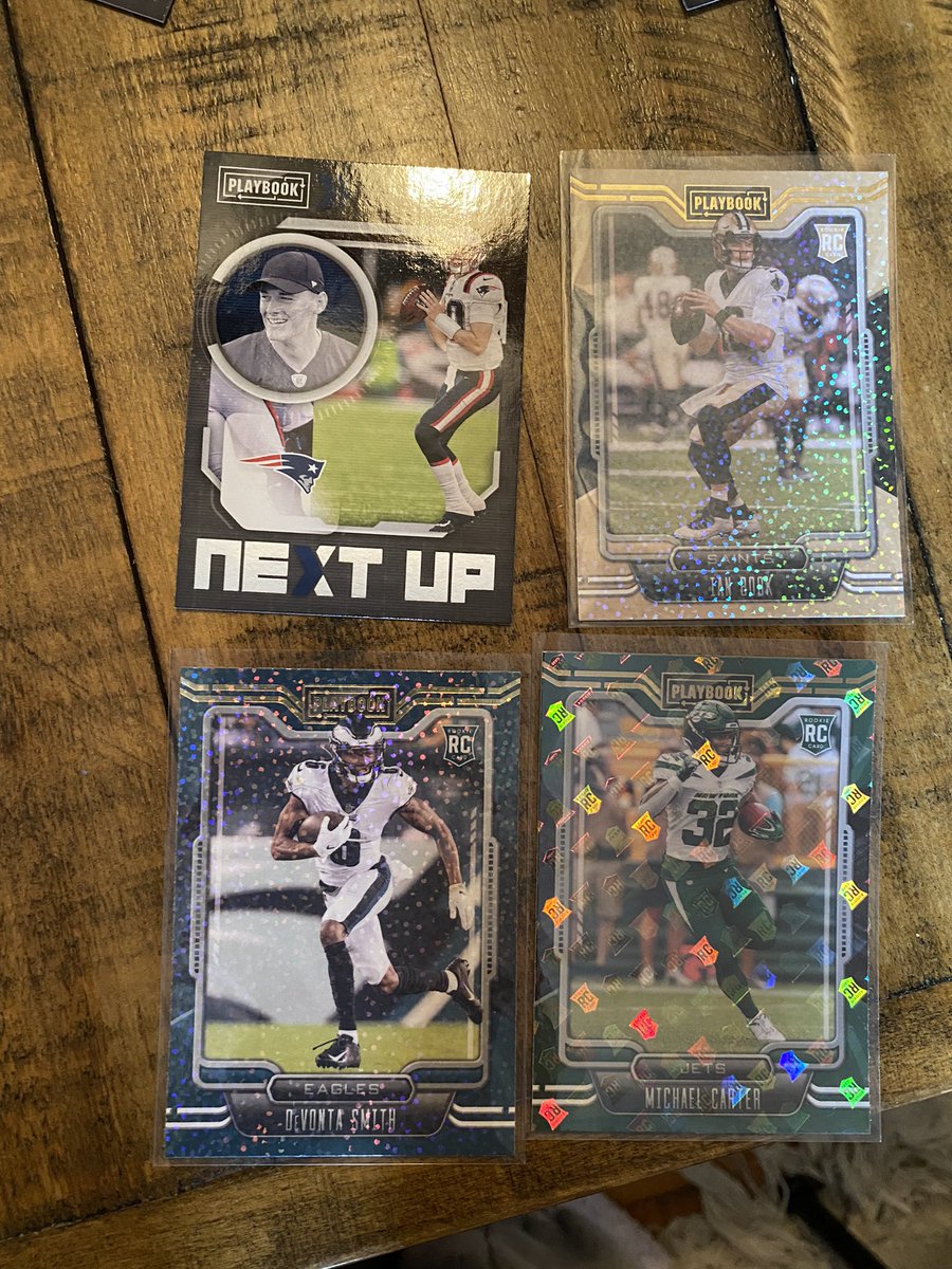 Cardstoria's tweet image. The “hits” from three Playbook Hangers. Can someone tell me what the Michael Carter Variation is called? @CardPurchaser @ClutchRipz