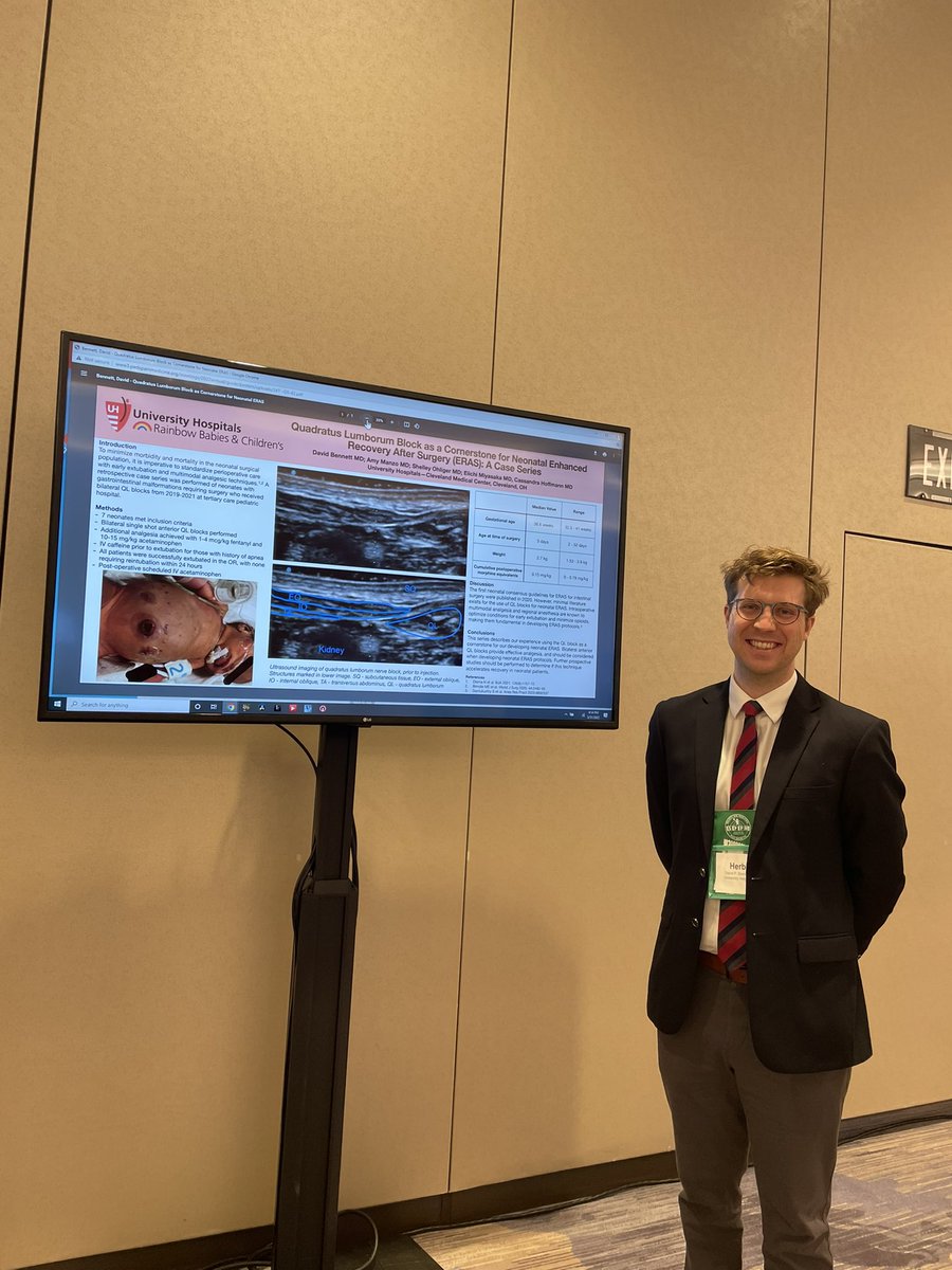 CHoffmann_MD's tweet photo. Superstar resident @HerbieBennett presenting on QL blocks for neonatal ERAS @PedsPainMed #sppm2022 https://t.co/n2YYQBv8ze
