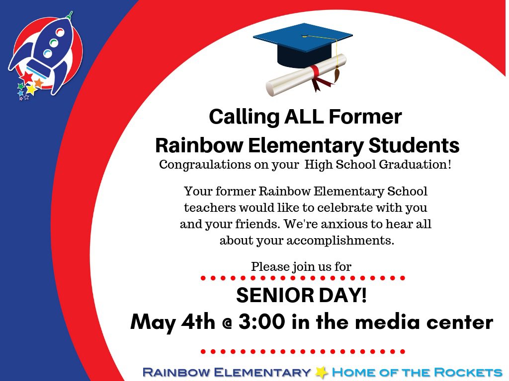 Attention all former Rainbow Rockets graduating this May! 🌈🚀👩🏻‍🎓🧑🏻‍🎓🎓🎉🤩Please share so word gets out. We can’t wait to see you!