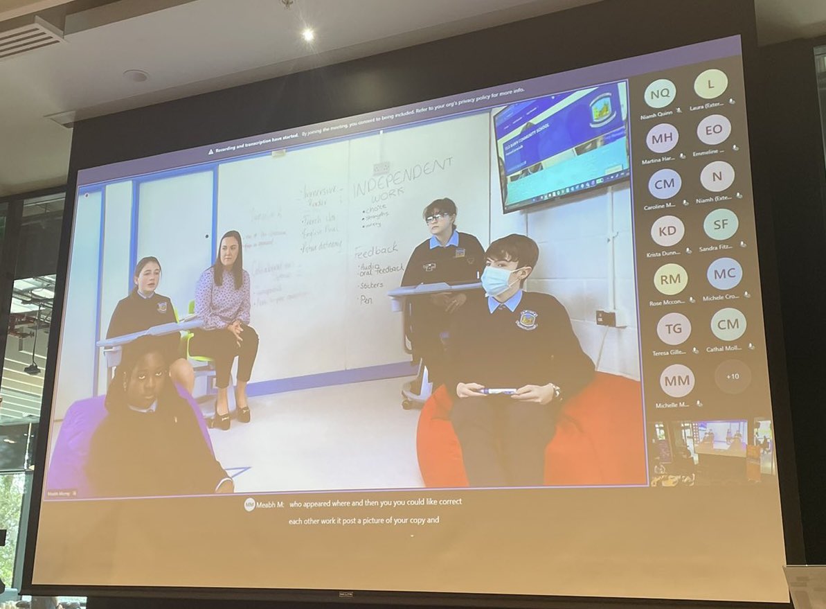 UrsulaMcCabe17's tweet photo. Delighted to be part of the #DigiLearn22 @Gowriggle event in @MS_eduIRL headquarters. Proud to have our students in #Tallaght part of the day. Thanks to @EmmaBla17958080 @msmmurray1 and @SarahGibbons33 for giving a flavour of what we do in @OldBawnCS. And to our students 👏🏻 https://t.co/xNFbYQK3uE