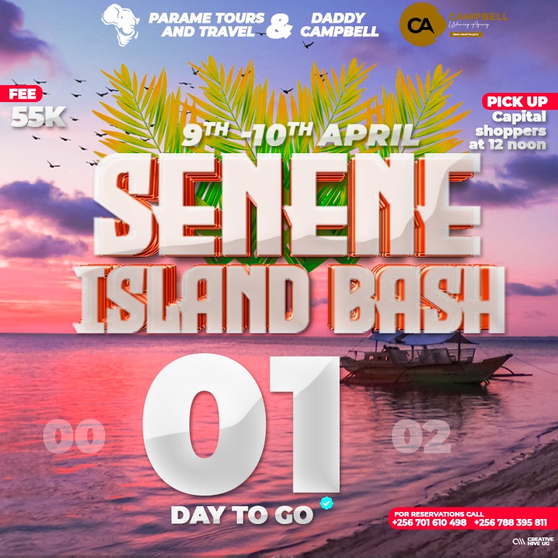 Parame_Tours's tweet photo. 01 DAY TO GO!
Book your SENENE ISLAND BASH slots today! #seneneislandbash #parametours #campbellushering
Call us via:
0701610498/0788395811/0705272740/0393236364. https://t.co/QjK8a1DIZb