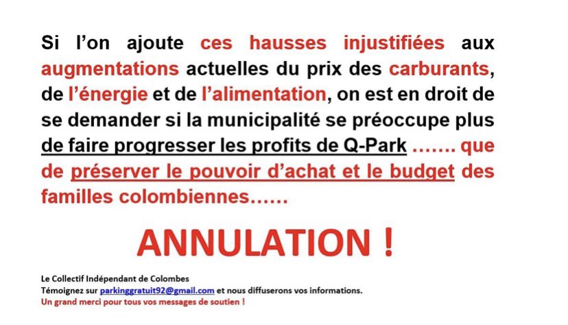 SaveLesAllees's tweet photo. En plus des pb d’environnement, les riverains ne sortent jamais gagnant de l’implantation d’un parking #QPark

Exemple, du Parking QPark à #Colombes qui subit régulièrement des augmentations de tarifs, y compris en période de crise
#AlleesLeonGambetta #StopParking #StopBeton https://t.co/CF53Lmujp6
