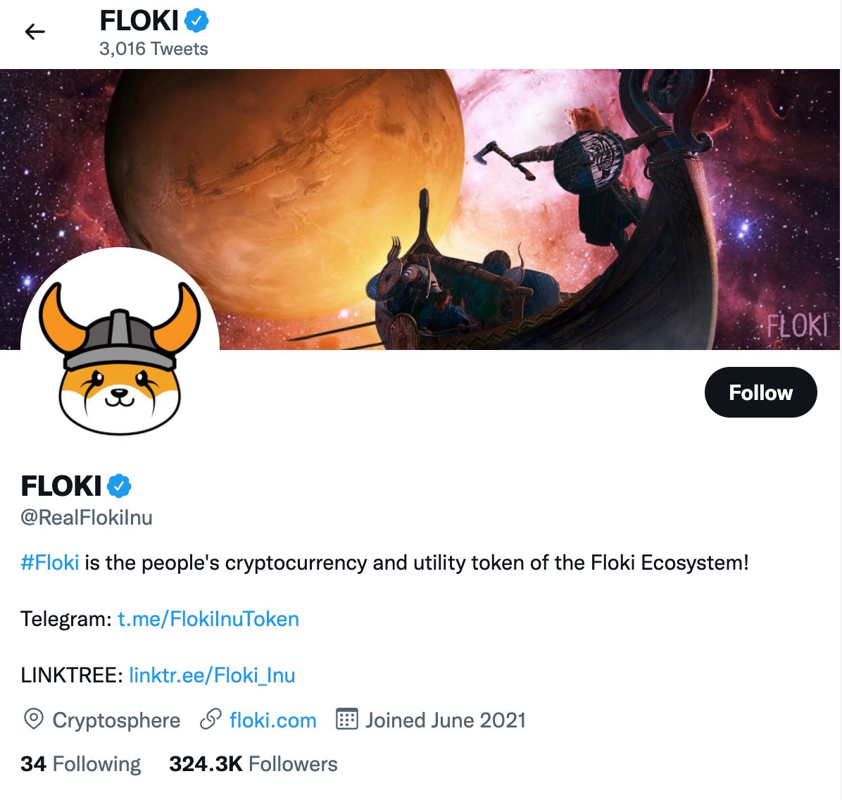 #FLOKI is now officially verified on Twitter!

This verification further legitimizes Floki and makes it easy to spot fake accounts attempting to impersonate us on Twitter.

Stay safe, Vikings!