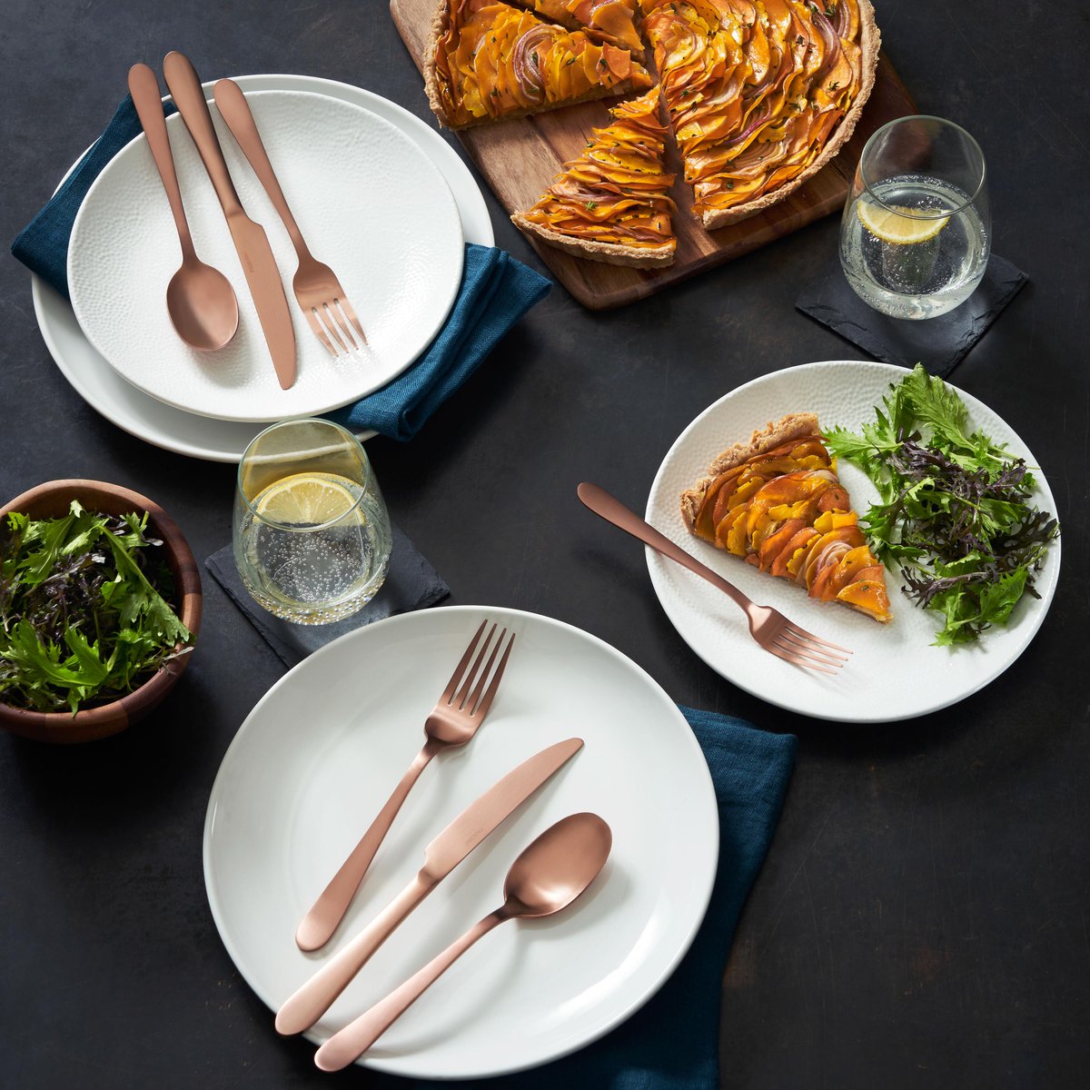 Welcome sophistication to your dinner table with the PADERNO Copper Matte Finish Flatware set. Simply swapping out your dinnerware can elevate your dining atmosphere and bring a whole new level of enjoyment to every meal. #ItsaCookingThing #Paderno #Dinnerware #Flatware