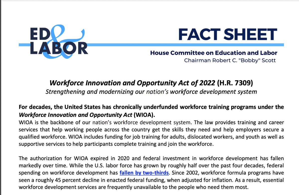 Results4America's tweet photo. 🎉 A major win to see @EdLaborCmte Chairs Scott &amp; Wilson implement Moneyball 4 Workforce recommendations by introducing the Workforce Development Innovation Fund in WIOA, which supports innovative #evidencebuilding &amp; scaling #whatworks to meet labor needs.
https://t.co/uk06OXpeFL https://t.co/T4MuJLqqIe