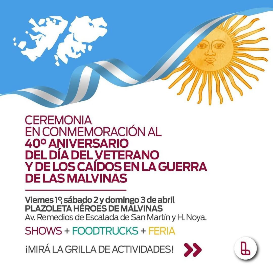 guslavezzi's tweet photo. *40 AÑOS DE MALVINAS* 🇦🇷

Te invitamos a conmemorar el homenaje por el *40° aniversario de la Guerra de Malvinas*: contará con el *desfile cívico militar del Centro de Veteranos, shows, ferias y foodtrucks.*

🗓️ *Viernes 1º, sábado 2 y domingo 3 de abril* https://t.co/5FBKlIqDqT