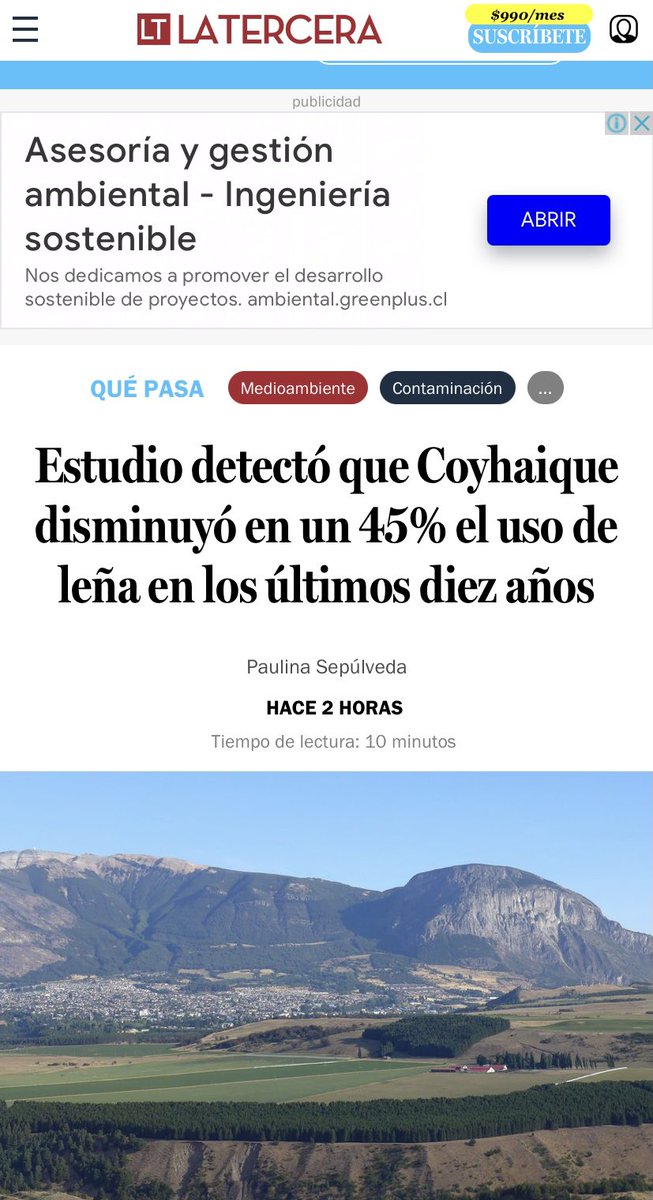 Le invitamos a leer en el diario <a href="/latercera/">La Tercera</a> noticia de <a href="/INFOR_Minagri/">Instituto Forestal</a> en relación a que un “Estudio eyecto que Coyhaique disminuyó en un 45 % el uso de leña en los últimos 10 años”
👉 latercera.com/que-pasa/notic…