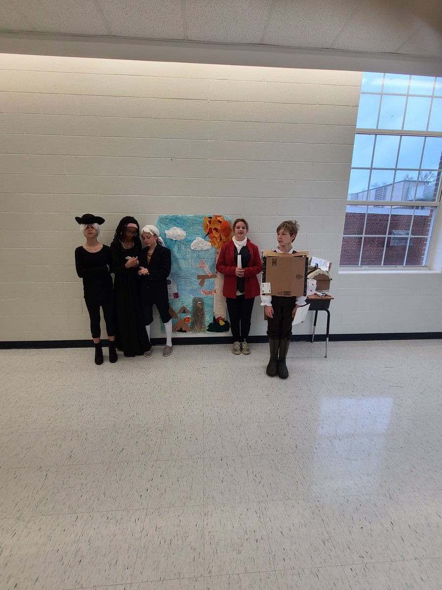 AshleyCreath's tweet photo. So proud of my 5th graders. They created a green screen, made artifacts, a background, and dressed their part to present Virginia History to the students at DES today.
#handsonlearning
#deseagles https://t.co/UZ0fw8OpoB