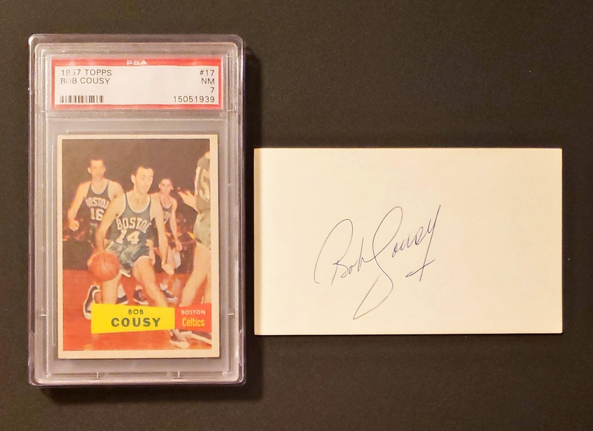 Bob Cousy (1950-63): Cousy played 917 games for the Celtics & was recently selected to the NBA 75th anniversary team. The only game used Cousy cards available have blue material, which is believed to be from an All-star game uniform. https://t.co/nFbc0nQxby