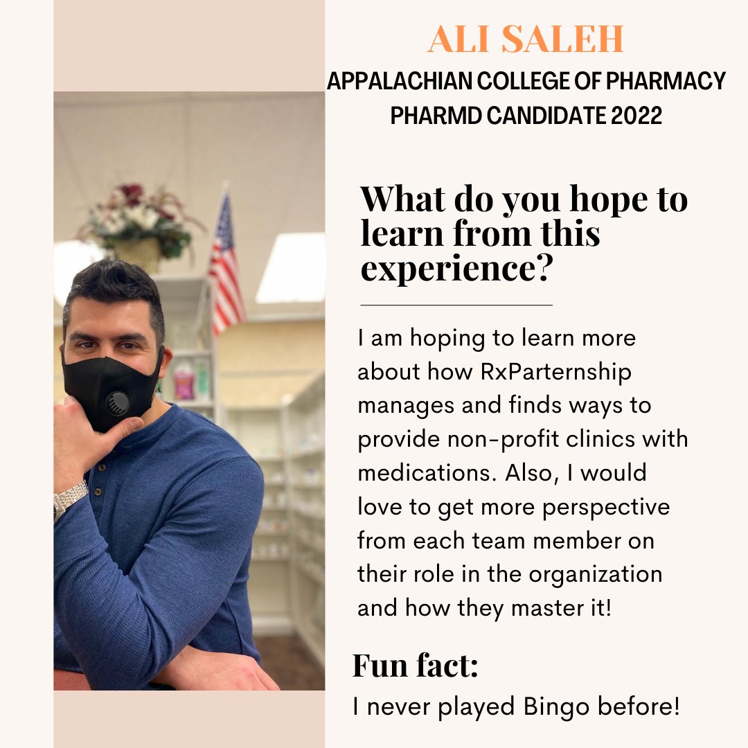 RxPartnershipVA's tweet photo. Ali, a third-year pharmacy student at @appalachian_college_pharmacy just started working at RxP for a five-week rotation. He will help RxP with various pharmacy and clinic related projects. We are excited to have him! 

Welcome to Rx Partnership, Ali! 
#RxP #PharmacyIntern https://t.co/Gb1WxtX8yV