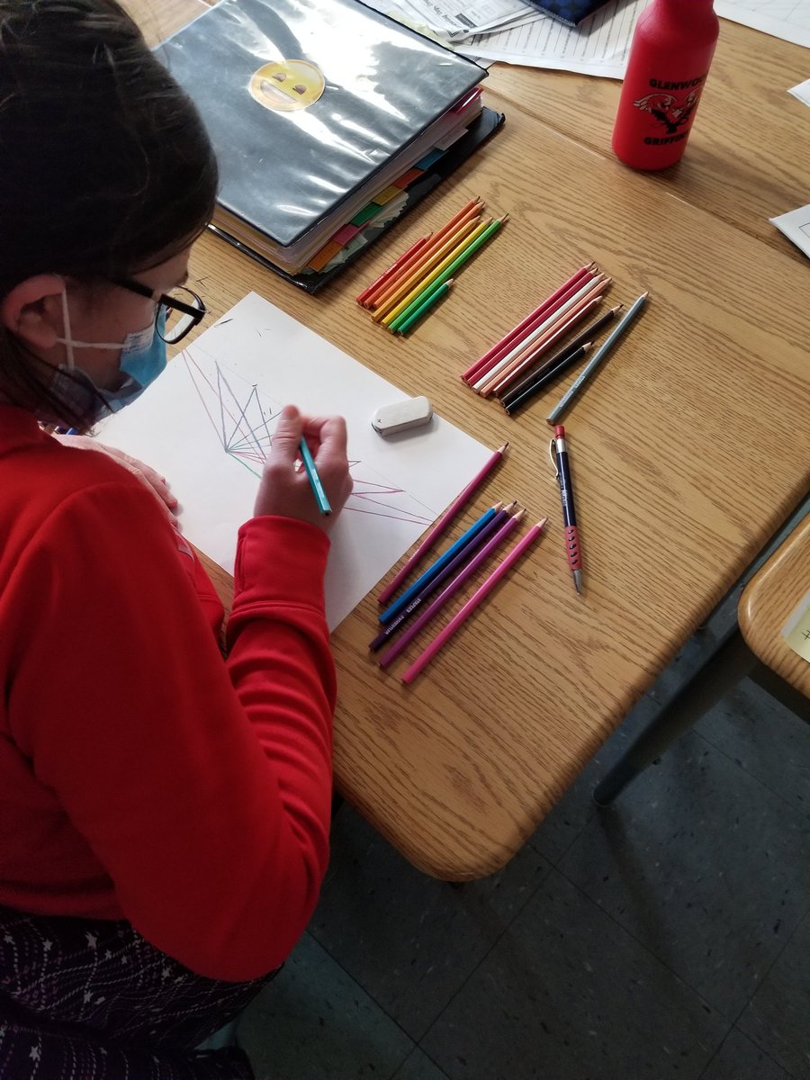 EFioret's tweet photo. Today's geometric art in 6D 🎨 Students created cascading triangles by moving the apex along a horizontal line. They incorporated balance, symmetry, and gradient shading with a colour palette of their choice. @DiotteEmily @GlenwoodGriffin https://t.co/bZH0QlJohv
