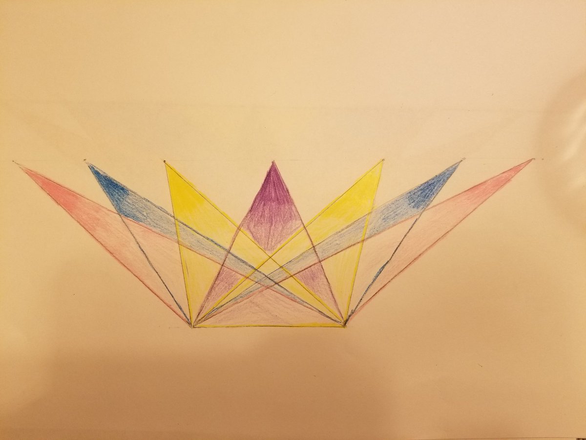 EFioret's tweet photo. Today's geometric art in 6D 🎨 Students created cascading triangles by moving the apex along a horizontal line. They incorporated balance, symmetry, and gradient shading with a colour palette of their choice. @DiotteEmily @GlenwoodGriffin https://t.co/bZH0QlJohv