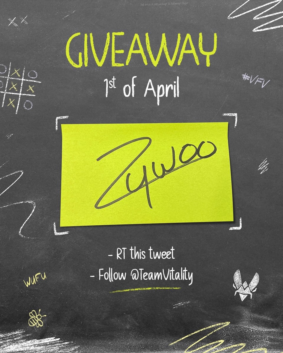 TeamVitality's tweet image. 🚨 HUGE GIVEAWAY 🚨
Win this exact sticky note signed by our dear @zywoo 🥰

✅ Follow @TeamVitality 
🔁 RT this Tweet 

End of the giveaway : 01/04/22 16:30