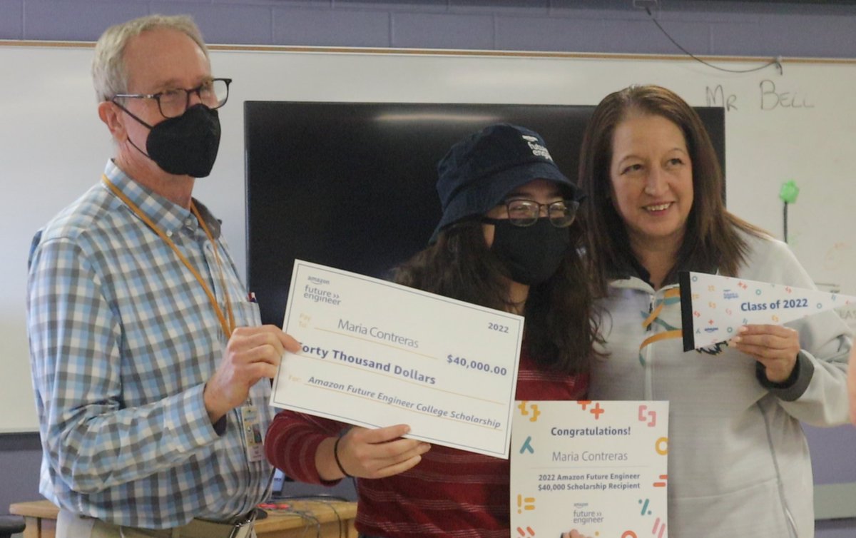 The Eagle's Eye (@akinsjournalism) on Twitter photo Senior Maria Contreras was surprised today with a delivery from Amazon. In a plain delivery box, she found an announcement that she won Amazon's Future Engineers scholarship, which includes $40,000 for college and a guaranteed paid internship. <a href="/AustinISD/">Austin ISD</a> youtu.be/DGMmV0dbpjs Senior Maria Contreras was surprised today with a delivery from Amazon. In a plain delivery box, she found an announcement that she won Amazon's Future Engineers scholarship, which includes $40,000 for college and a guaranteed paid internship. <a href="/AustinISD/">Austin ISD</a> youtu.be/DGMmV0dbpjs