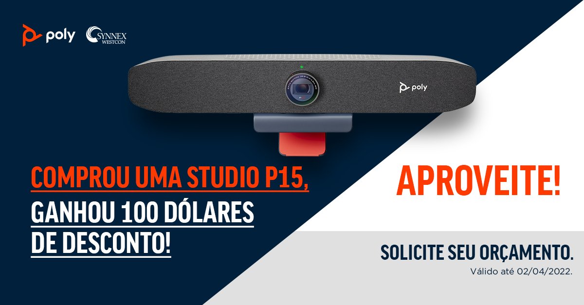 TDSYNNEXBrasil's tweet photo. Qualifique seu estoque com a unidade compacta de vídeo Poly Studio P15 e receba US$ 100 de rebate por cada unidade adquirida. 🤑 Faça um orçamento: https://t.co/ESGKlS0fhu 

#SYNNEXWestconComstor #SYNNEXWestcon #Poly #PolyStudioP15 https://t.co/o1Uis0VXFQ