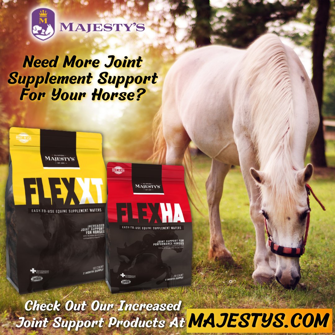 Unlike powders and liquids, Majesty's Flex Wafers deliver the optimum amount of joint support product to the horse...and at a lower cost to the horse owner!

#majestys #majestysanimalnutrition #horse #horselove #horsepower#horsetreats #horsesupplements https://t.co/Ih1BHkbMfF