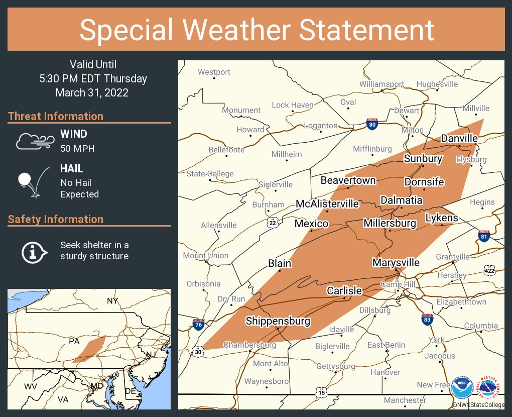 NWS State College on Twitter "A special weather statement has been