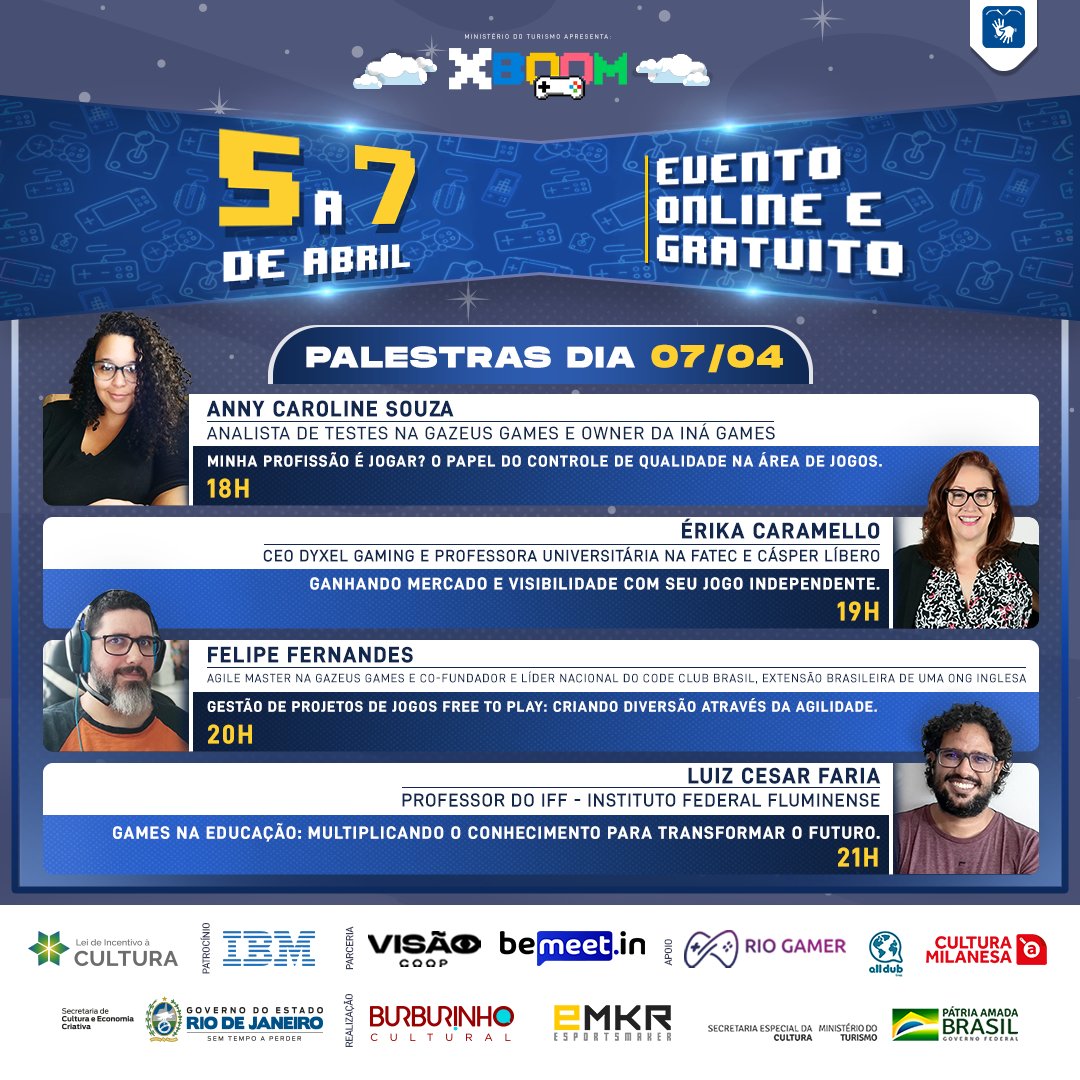 ProjetoXBOOM's tweet photo. E o dia 07, hein? 🤩

Para fechar o nosso circuito de painéis, confira os temas e profissionais do universo gamer que vão enriquecer sua jornada profissional.

Vem com a gente! 👉 https://t.co/aaNoecG0ZY https://t.co/iO01umqWP2