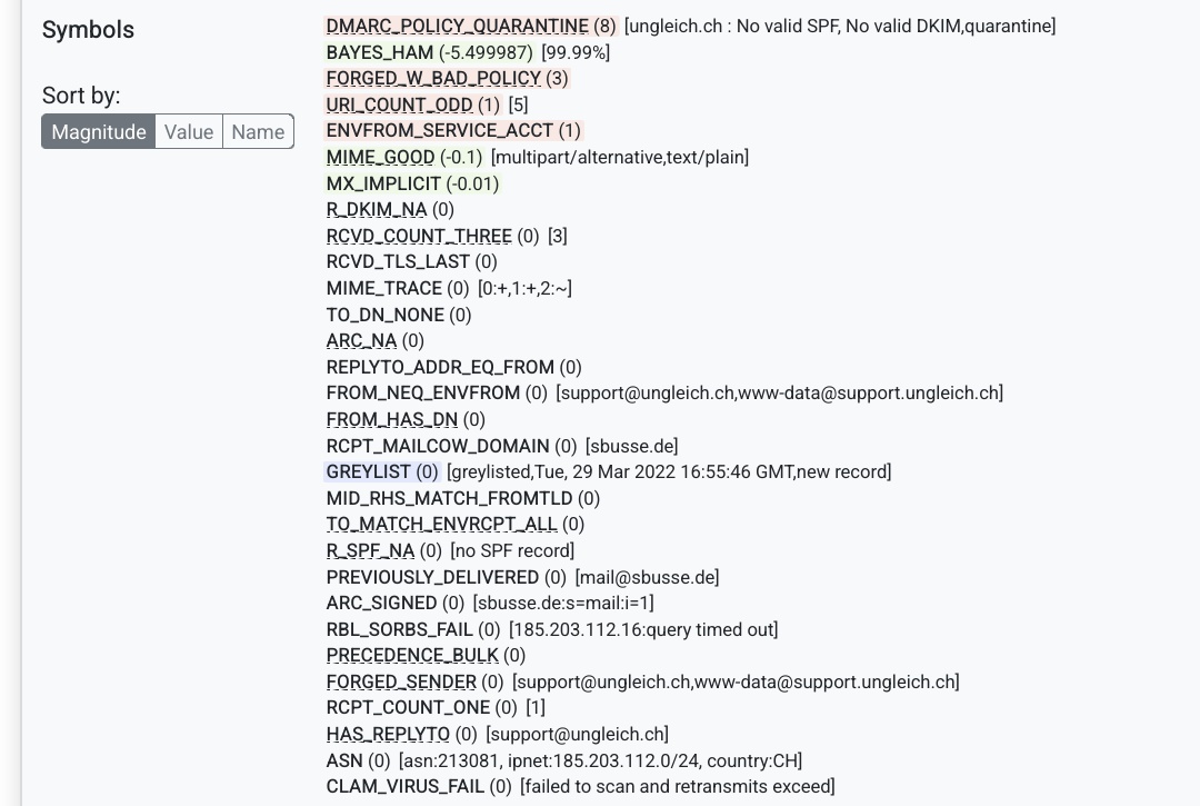 Hey <a href="/ungleich/">ungleich.ch (@ungleich@ipv6.social)</a>, eure Mails vom Ticket System landen leider in Quarantäne? Scheinbar kein DKIM/SPF+ und landen deswegen wegen DMARC im Spam.