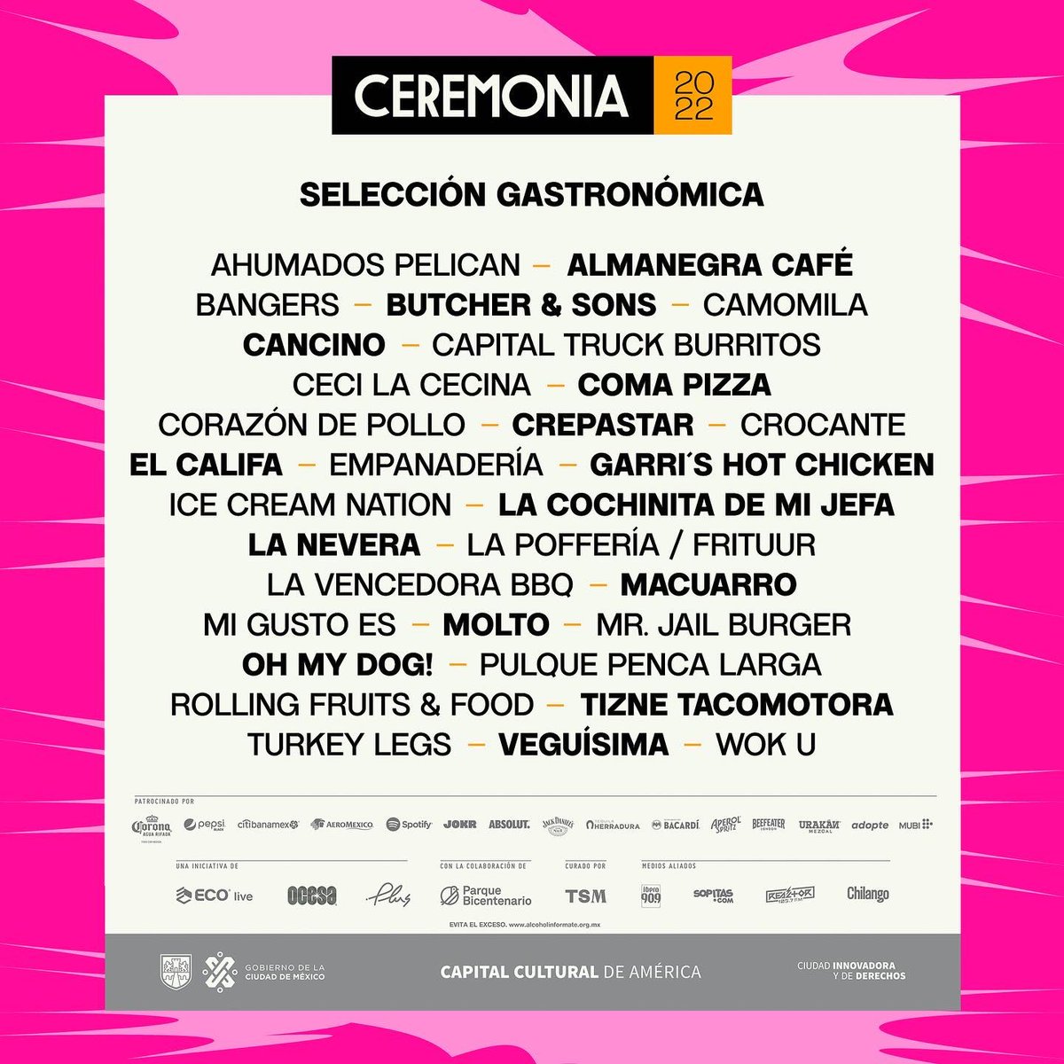 CeremoniaFest's tweet photo. 🍔 Disfruta de la extensa oferta gastronómica de #Ceremonia2022 🤤 https://t.co/QnBR6WzfqX