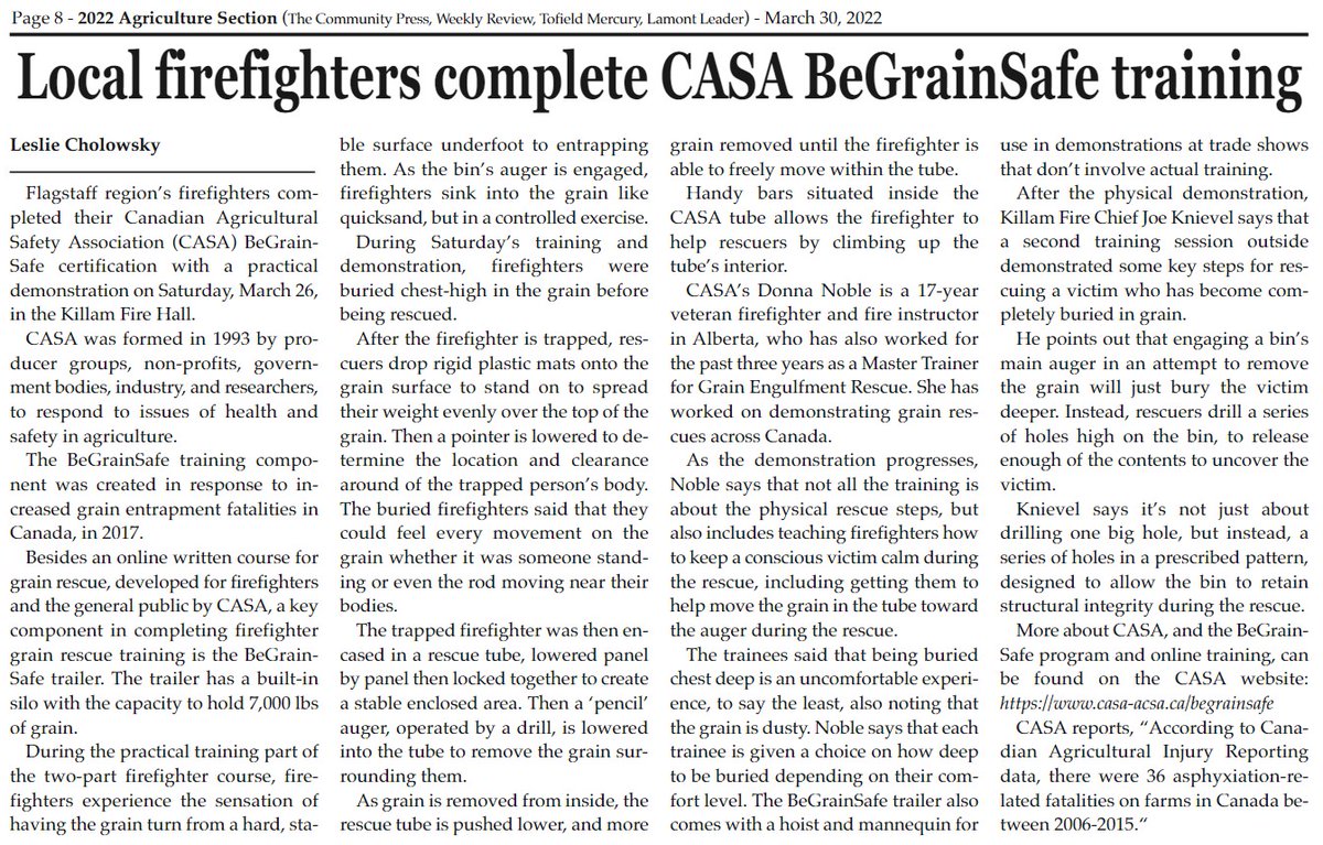 ICYMI, here's the story in this week's edition of @CPresstweet about the #BeGrainSafe demo last weekend in Killam.

@planfarmsafety 
@pfddonna 
#FarmSafetyEveryday
#CdnAgPartnership 
#AgSafeCanada
#agsafeleader