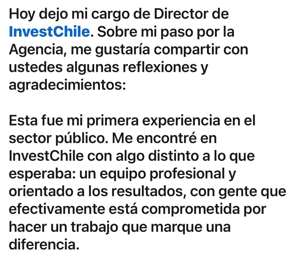 arodriguezrowe's tweet photo. Hoy dejo mi cargo de Director de @InvestChile. Gracias a todos por el apoyo y colaboración en el trabajo de atraer más y mejor IED a @Chile https://t.co/YuM9PBviOc