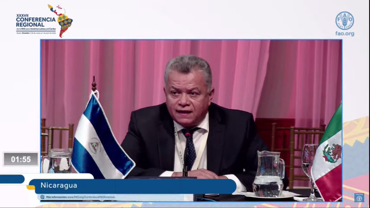 venezuelafao_rp's tweet photo. Ministro Agropecuario de Nicaragua, Edward Centeno, en la #LARC37 de la @FAO  agradeció a Venezuela y Cuba que en 2007 en el marco del #ALBA, contribuyeron a aumentar la capacidad de generar energía eléctrica de ese país, con la planta "Comandante Hugo Chávez Frías" https://t.co/Vgo4mXw4V8
