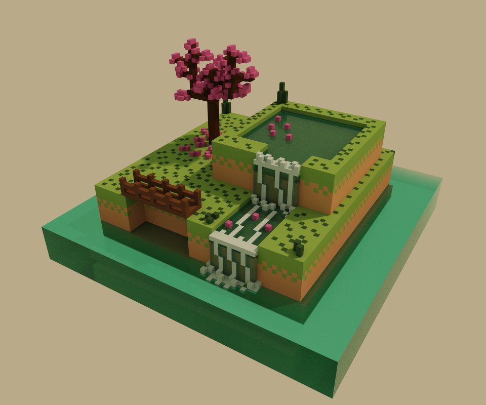 Fox666Red's tweet photo. Spring garden V2 #voxel #voxelart https://t.co/mrF7Mrq3el