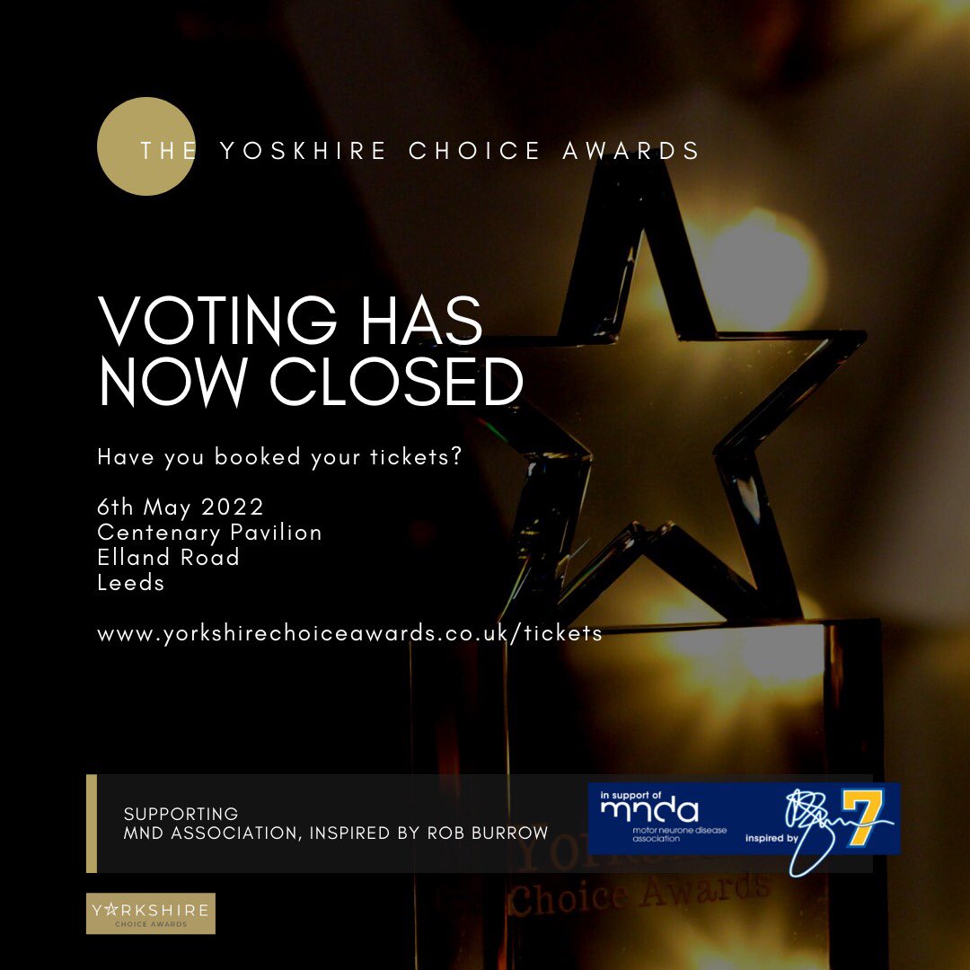 WOW! Yorkshire really did get behind our nominees! 

Voting has now closed, it’s soon time to announce our winners and finalists on Friday 6th May. 

Tickets sales extended until 8th April yorkshirechoiceawards.co.uk/tickets

Thank you for supporting Yorkshire Choice in support of <a href="/mndassoc/">MND Association</a>