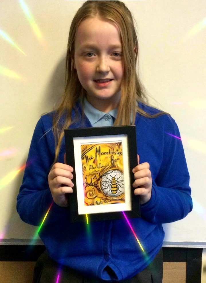 PAJthewriter's tweet photo. Well done to our chosen competition winner, Alexis.  She was chosen because she did brilliant work around my book, The Manchester Bee. @LST_ICT @LSTClass12 @Class13LST @LSTCLASS04 @LSTCLASS06 @LSTClass5 @LSTClass07 @LSTClass9 @LSTClass_14 @LSTMrsVose @LSTMrsVose https://t.co/NTqlEb9N8X
