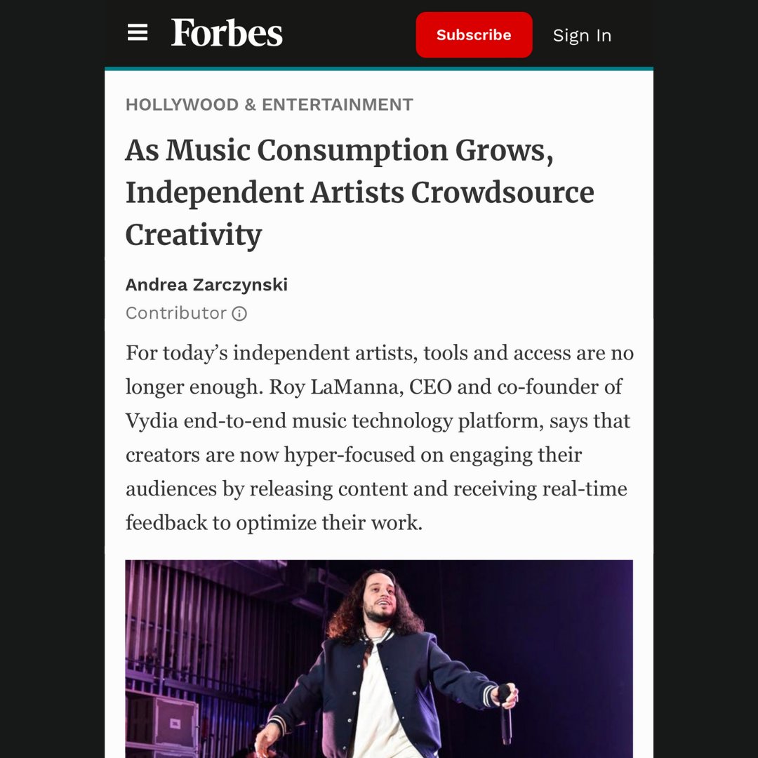 Published today in @Forbes: Vydia's Co-Founder and CEO, Roy Lamanna, speaks on artist creativity and the innovative ways power players are marketing their music. #PoweredbyVydia #Forbes 

Read here: forbes.com/sites/andreaza…