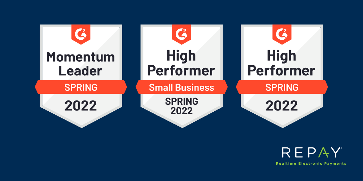 It’s official! <a href="/G2dotcom/">G2</a> has recognized REPAY for three different awards in 2022: High Performer, High Performer Small Business, and Momentum Leader!

Read for yourself why clients and partners love REPAY: g2.com/products/repay…