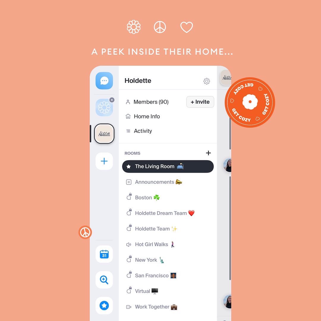 In their geneva home, their main chat room is known as The Living Room🛋, and uses the catch-phrase ‘it’s a couch, not a panel.’

Wanna learn more &amp; connect with their community? Follow along at <a href="/holdette/">Holdette</a> 🧡