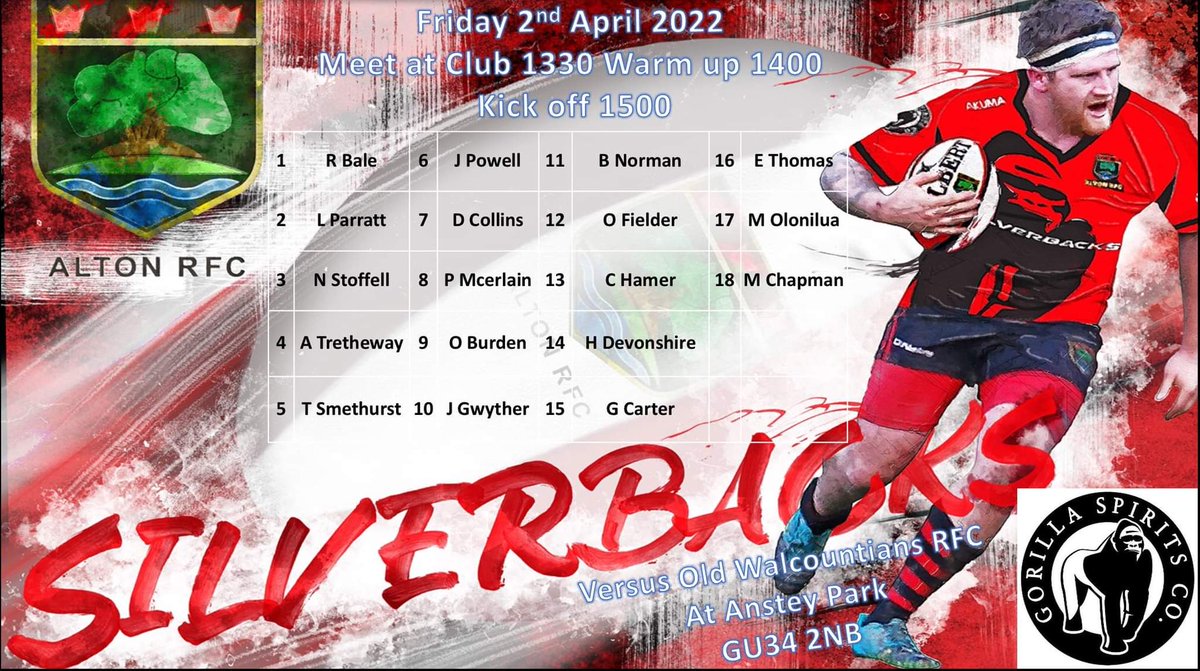 AltonRugby's tweet photo. 🏉match day Troops🏉🔴⚫🦍
 @altonrugby Silverbacks v @owrfc
📅  2 April 2022
🕒 1500
🏟  Anstey Park, GU34 2NB 
and
@alton_super2s Blackbacks V @FarnhamRugby 4
📅  2  April 2022
🕒  1500
🏟  Anstey Park, GU34 2NB 
 #SilverBacks #Blackbacks #Redbellies https://t.co/QzUVk2BVf6