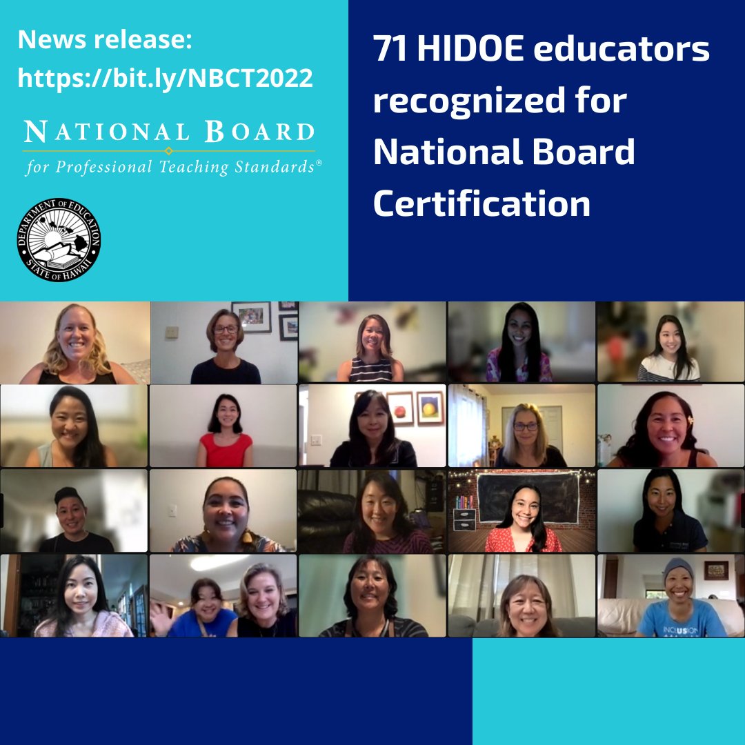 Seventy-one public and charter school teachers were recognized for receiving or renewing their National Board Certification – the highest and most respected qualification for teachers in K-12 schools. 
Read more: hawaiipublicschools.org/ConnectWithUs/…