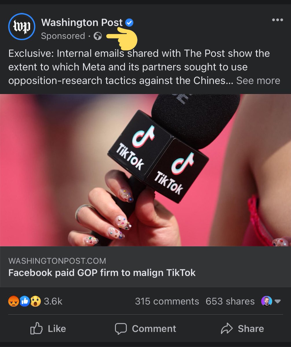 Washington Post paying Meta to boost the reach of its Facebook post about Meta’s TikTok smear campaign 👌😆