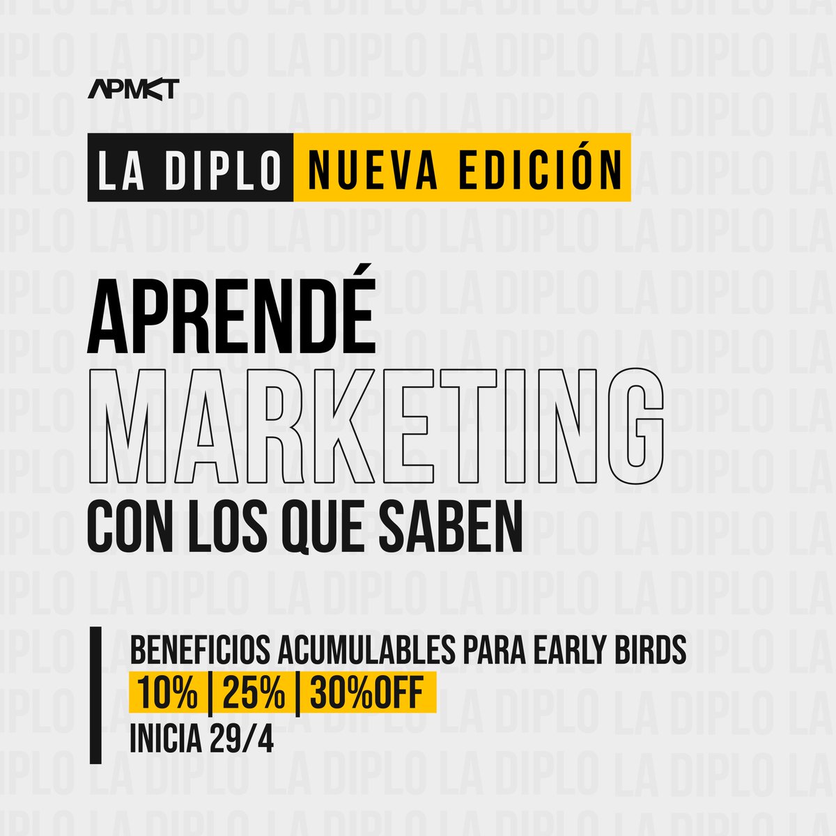 APMKTorg's tweet photo. ᴅᴇᴄɪᴅɪᴛᴇ ᴀɴᴛᴇs ʏ ᴀᴘʀᴏᴠᴇᴄʜᴀ́ ʟᴏs ʙᴇɴᴇғɪᴄɪᴏs

#LaDiplo 👉 la capacitación en #marketing más exitosa de la región, con +500 alumnos

▪ Comunicate al 341 6933196
https://t.co/9RMIFGI9LO
🗓🔥 Tenés tiempo hasta el 29 de abril https://t.co/405Du8IsJT