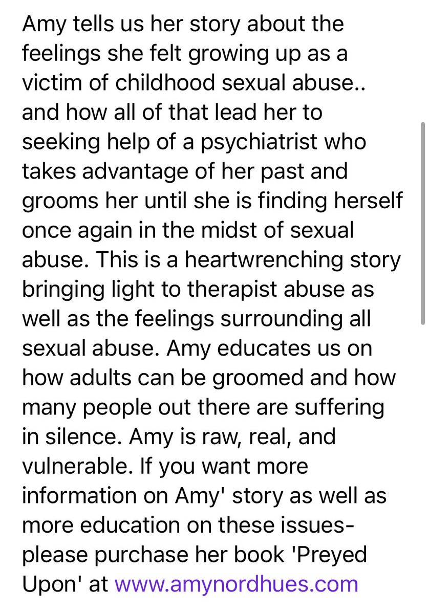 crimekayla's tweet photo. This chat with @Amy_Nordhues was amazing. She highlights adult sexual abuse, therapist abuse, childhood sexual abuse &amp; how adults CAN be groomed! Listen to Amy to see that you are not alone!❤️ https://t.co/FBp76FqXSO