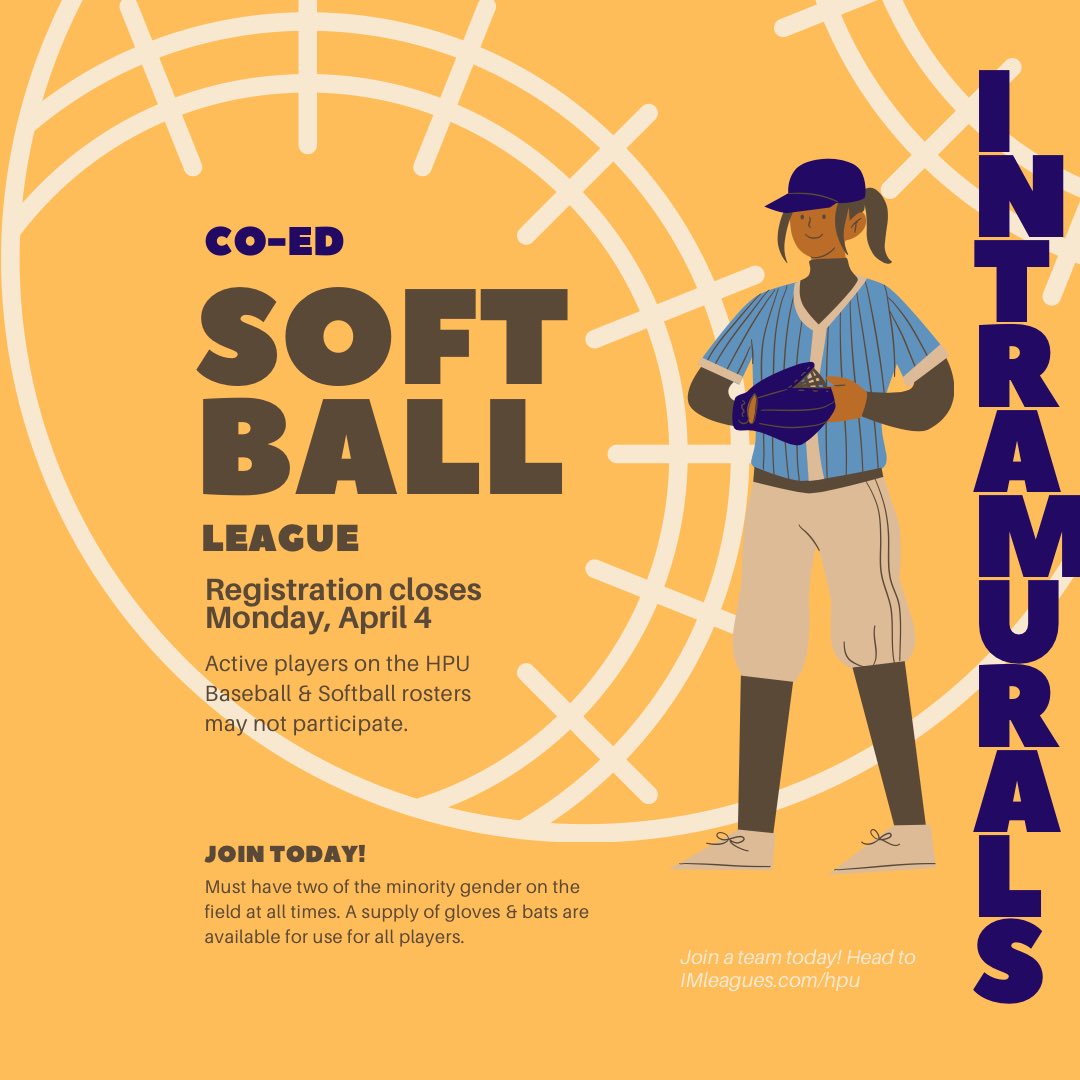HPUTXIMs's tweet photo. Softball starts next Tuesday! Are you ready? Get into the *swing* of things, and join a team today. 😉🥎 https://t.co/u7xoqRzrlk