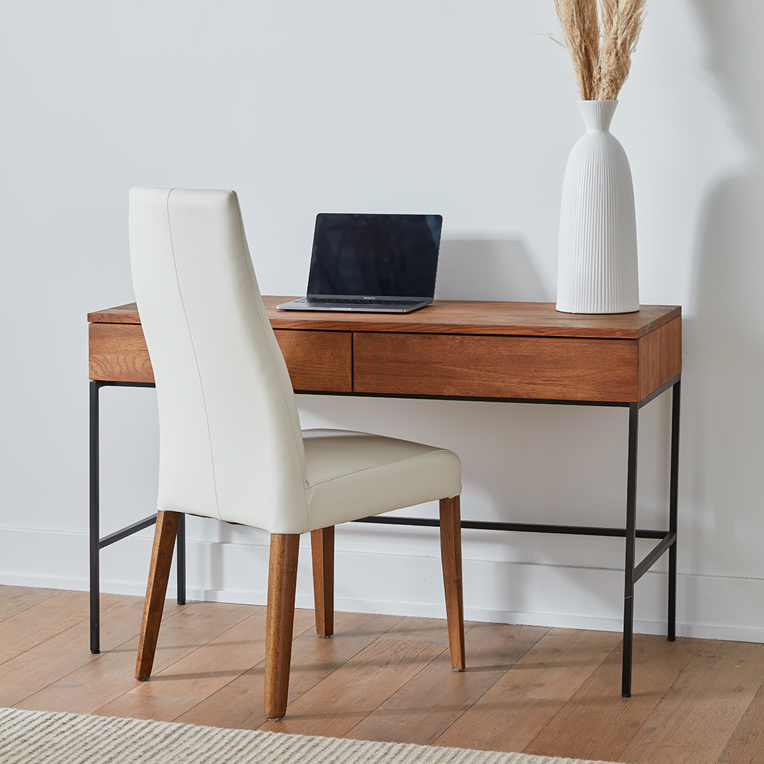 A desk creates the perfect place to gather all your essentials and work successfully! Think lots of storage and a clean, minimalistic look perfect for any room in your home. #scandinaviandesigns #interiordesign #interiors #furniture #furnituredesign #scandistyle