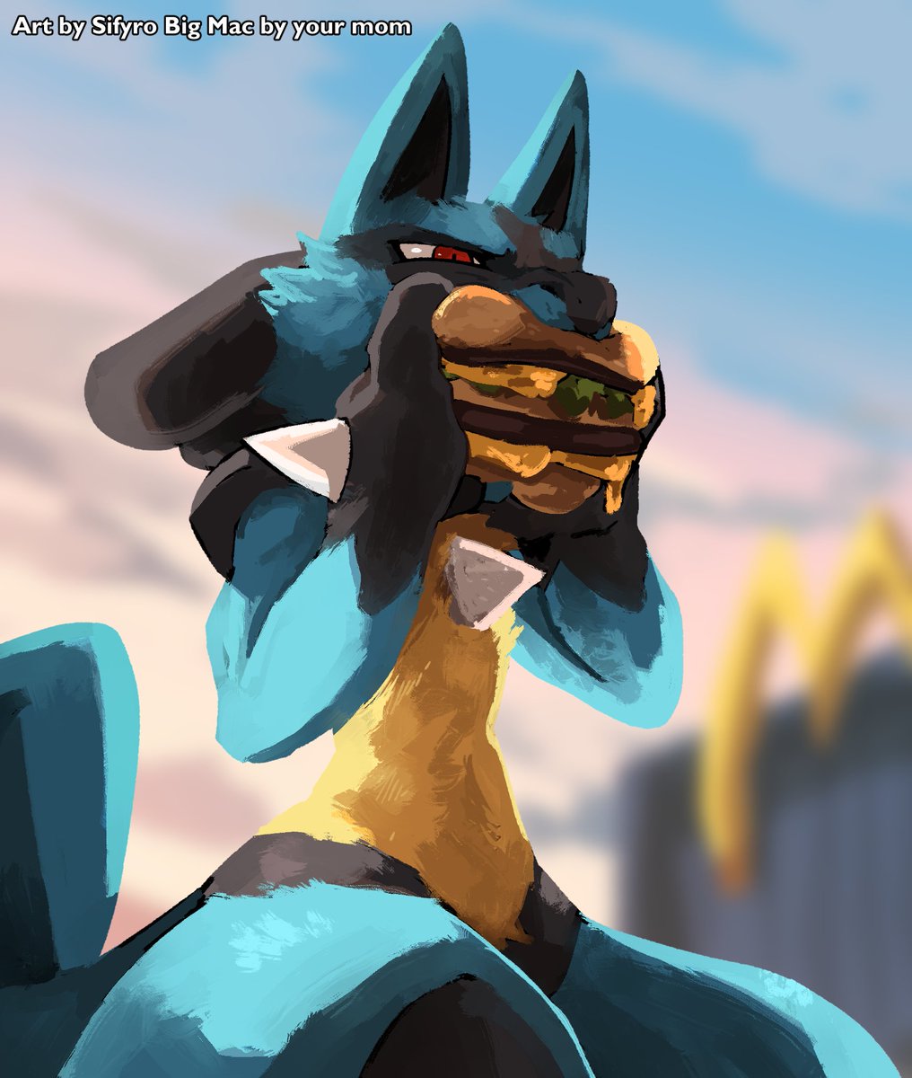 Lucario with a borger