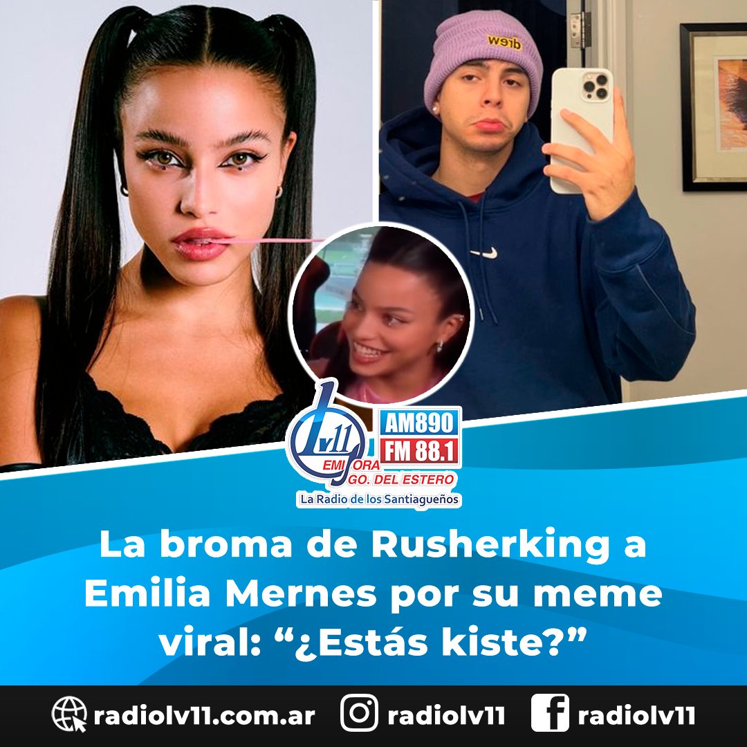 RadioLV11's tweet photo. #RadioLV11 |💥Emilia Mernes reveló la forma en la que le habla a Duki en la intimidad ¡Y se volvió viral!🤯🤭

👩‍❤️‍👨 Según contó durante su stream con Coscu, la cantante usa un tono agudo para preguntarle a su novio si se encuentra triste: “¿Estás kiste?” 👀 https://t.co/V9Kgcr28Ox