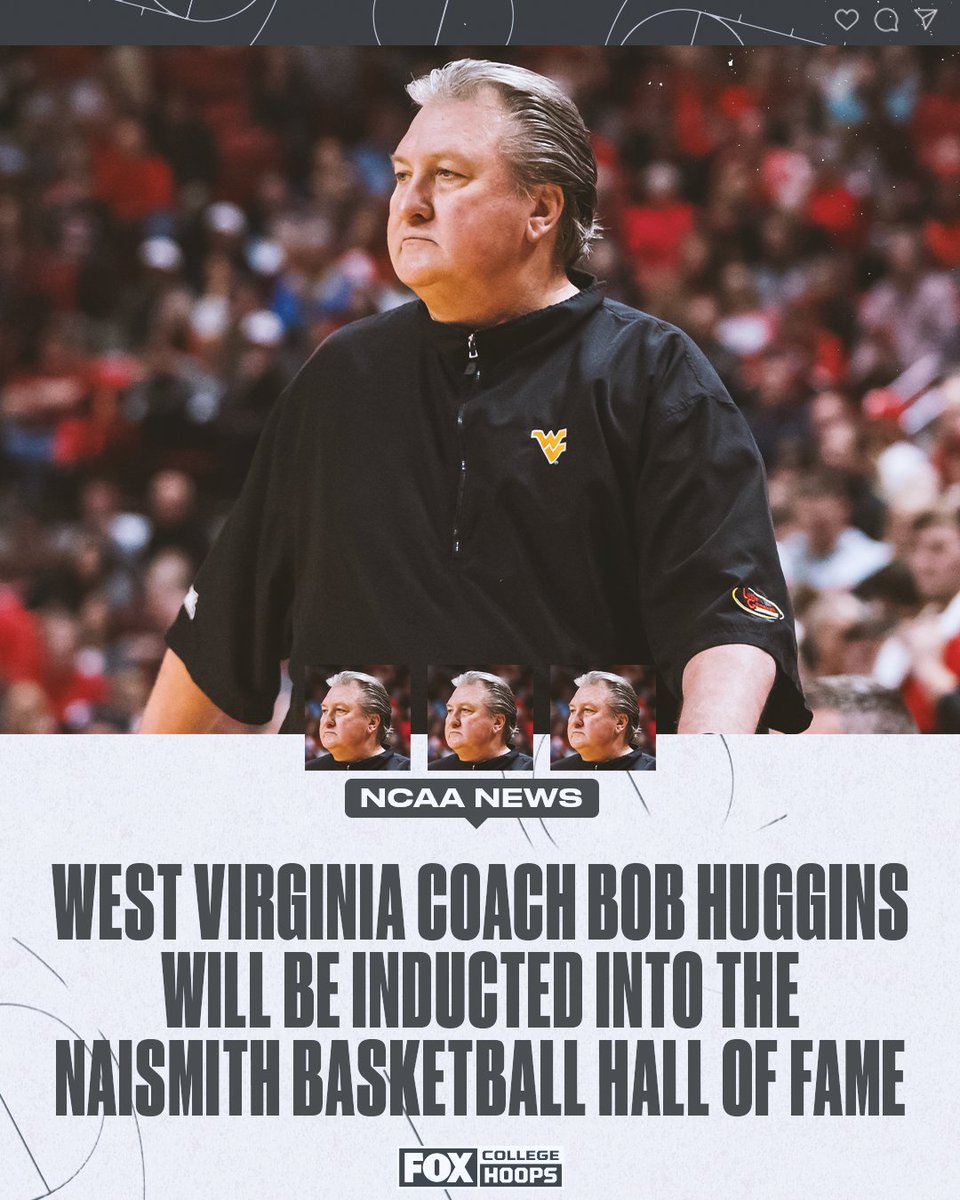 West Virginia coach Bob Huggins will be inducted into the Naismith Basketball Hall of Fame class of 2022 🙌

 (via <a href="/ShamsCharania/">Shams Charania</a>)
