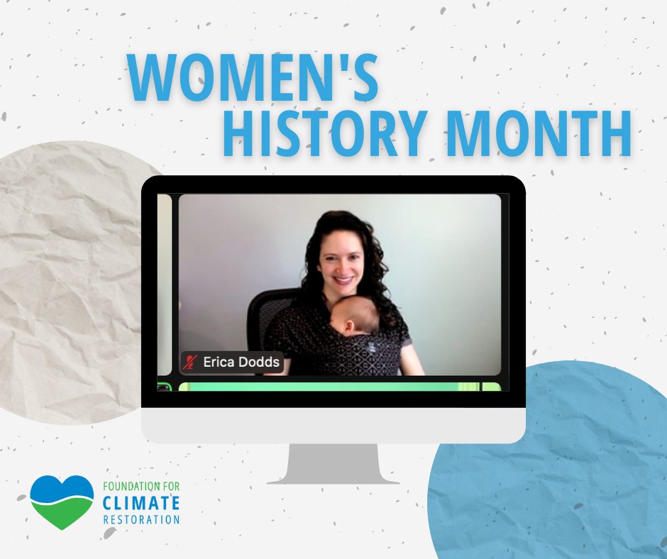 F4CR2050's tweet photo. This incredible woman inspires us all every day! Our COO @erica_dodds_phd is on a mission to #breakthebias and #restoretheclimate for her son Ari, our newest climate restorer, and future generations. #WHM https://t.co/pK5w2Wa9r6